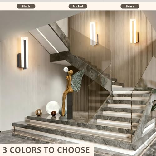 Hardwired Brushed Nickel Dimmable Modern LED Wall Sconce 3000K 3500K 4000K 5000K 6000K Indoor Wall Lights Up and Down Wall Mount Light for Living Room Bedroom Hallway Corridor