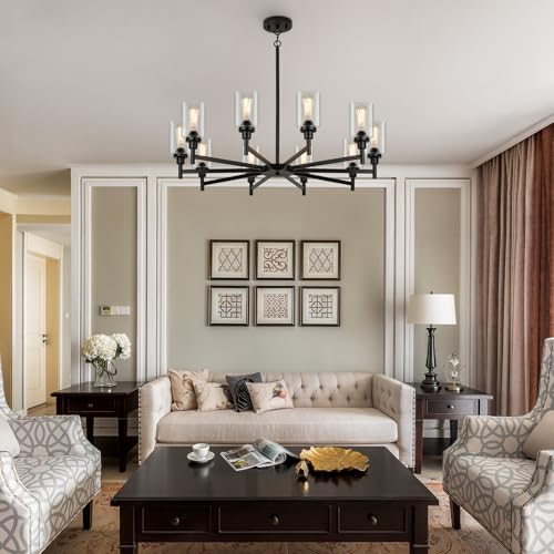 10 Light Large Black Farmhouse Chandeliers for Dining Room Light Fixture