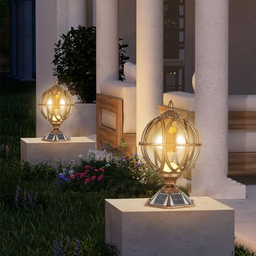 Solar Post Cap Light Victorian Globe Outdoor Waterproof Fence Pillar Lamps Solar Energy LED Exterior Column Lights Glass Ball Porch Lights Landscape Yard Street Light Deck Bollard Pedestal Light