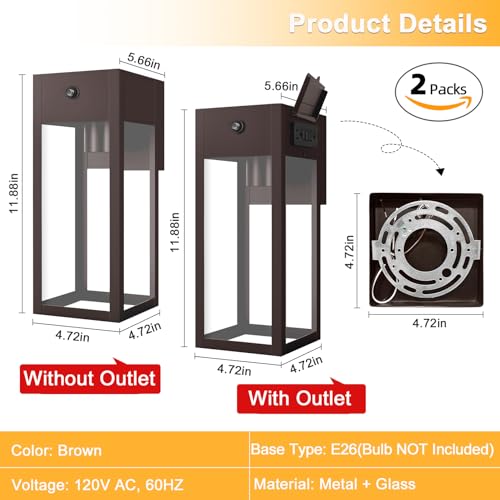 Porch Lights with Outlet (2 Count)