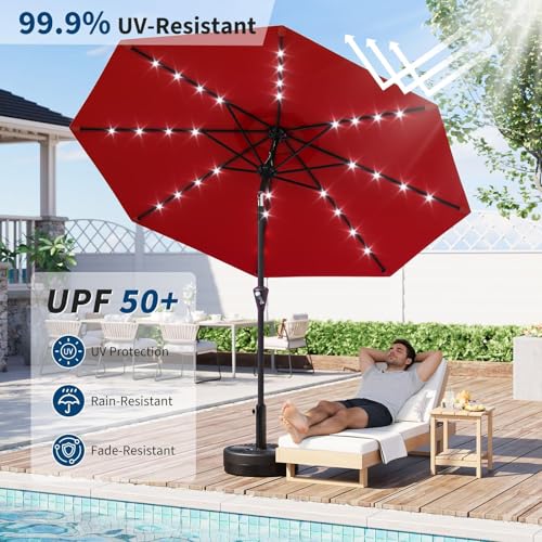 9FT Solar LED Patio Umbrella with Tilt & Crank