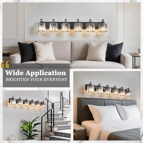 6 Light Black Bathroom Light Fixture Modern Vanity Lights Over Mirror Vintage Wall Sconce Lighting for Bathroom
