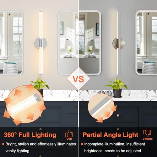 Wall Sconces Set of 2 Hardwired LED Vanity Light Chrome 23" (2 Count)