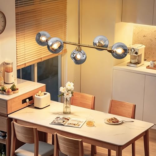 5 Lights Gold Linear Chandelier Modern Dining Room Light Fixture 36.6 Inch