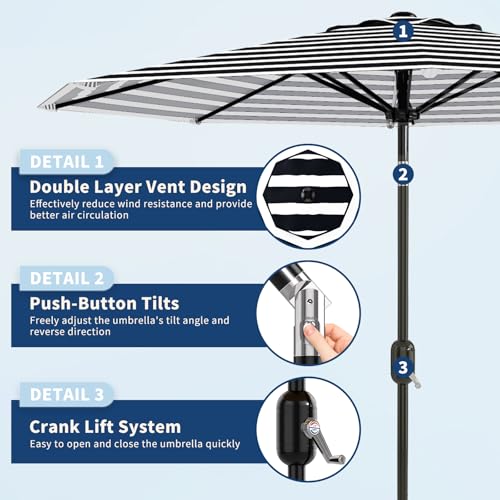 10FT Patio Umbrella 8 Sturdy Ribs Outdoor Table Umbrella