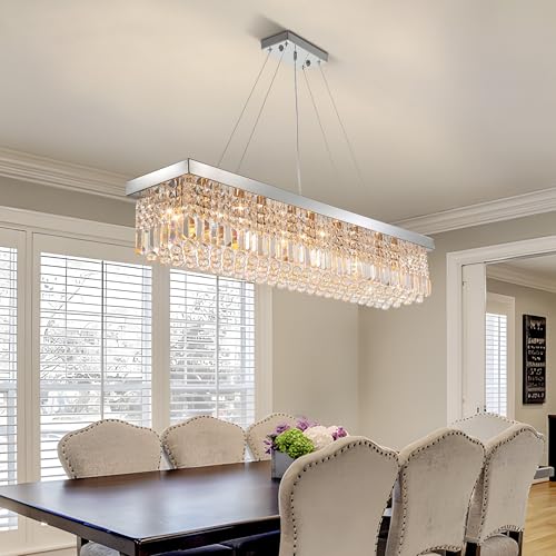 Modern Silver Rectangular Crystal Chandelier