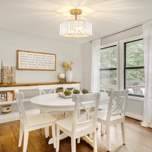 3 Light Crystal Semi Flush Mount Ceiling Light Gold Hallway Light Fixture