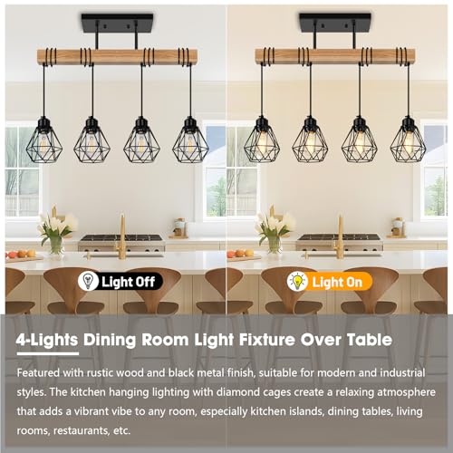 4 Lights Farmhouse Wood Kitchen Island Lighting