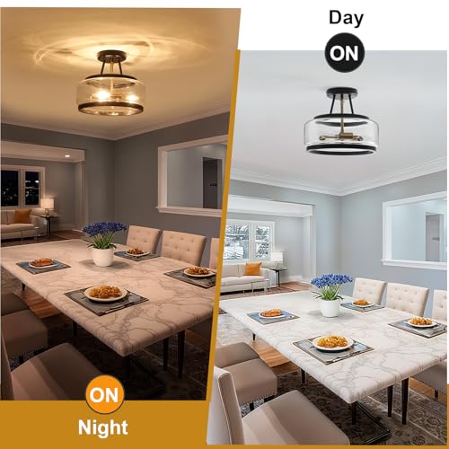 11.8" Black and Gold Semi Flush Mount Ceiling Light