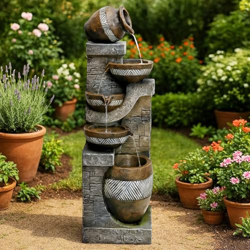 42.5" Tall Outdoor Water Fountain and Waterfalls