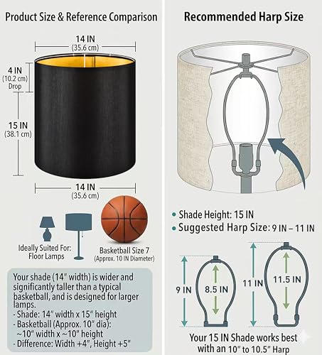 14x14x15 Inch Large Tall Drum Lamp Shades Set of 2 (2 Count)