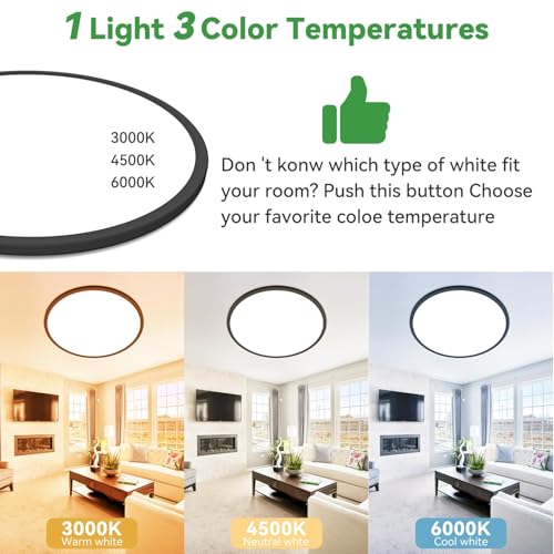 15.8INCH Big Dimmable Flush Mount Ceiling Light Fixture Black