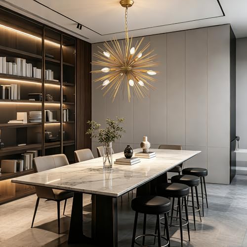 23.8in 9 Light Gold Sputnik Chandelier Mid