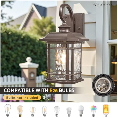 ORB Finish Outdoor Wall Lights 17 Inch Height Waterproof Exterior Lighting Fixtures with Water Ripple Glass E27 Socket Porch Lights Outdoor for Garage Patio Front Door