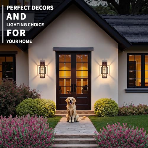 Oil Rubbed Bronze Dusk to Dawn Outdoor Porch Light Fixtures Wall Mount 14'' Dimmable Exterior Lighting for Outside Waterproof Wall Lantern Lamps Sconce Coach Lights for House Garage (2 Count)