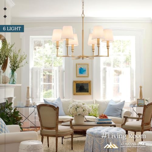 6 Light Candelabra Chandelier Dining Room Gold Linen Chandeliers 26in