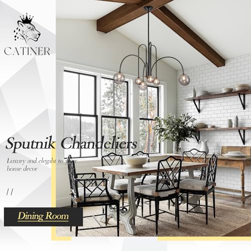 Modern 40" 6 Light Black Sputnik Chandelier with Smoke Glass Globe