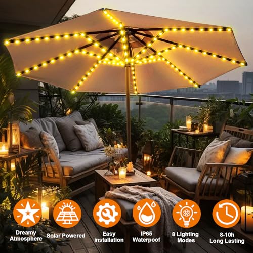 Patio Umbrella Solar Lights Outdoor 8 Strands with 8 Lighting Mode 152 LEDs