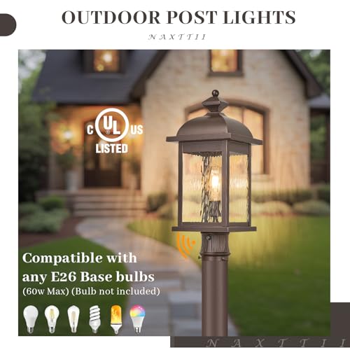 Dusk to Dawn Outdoor Post Lights Waterproof Aluminum Lamp Post Light Fixture ORB Finish Pole Lights Outdoor for Yard Patio Pathway Garden