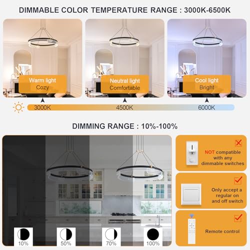 Modern LED Pendant Light Dimmable Black LED Chandelier for Dining Room Pendant Light Fixture Over Table Modern Chandelier Kitchen Island Living Room Entryway