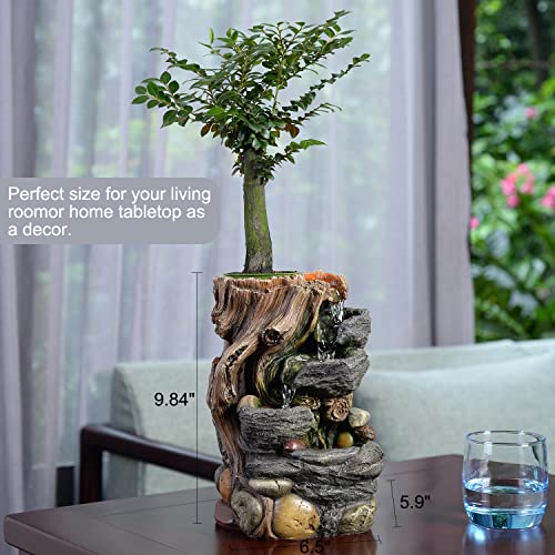 Indoor 5 Tier Rockery Tabletop Waterfall Fountain with Auto Watering and Small Plastic Plant Pot