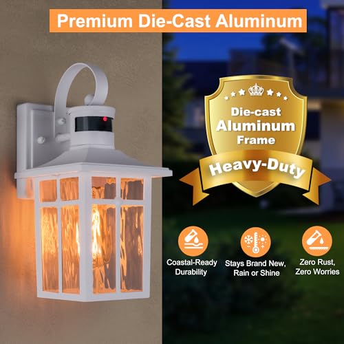 Aluminum Motion Sensor Outdoor Wall Lights with Ripple Glass (2 Count)