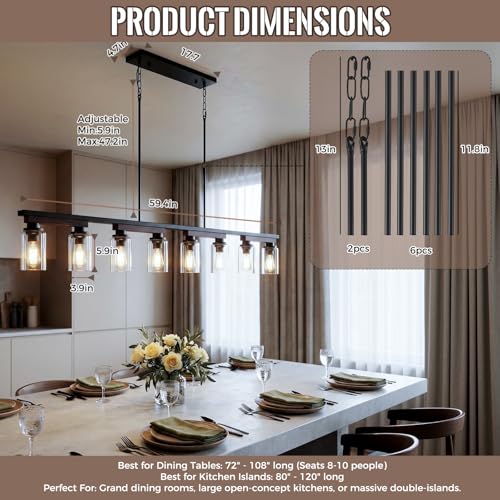 8 Light Black Linear Chandelier