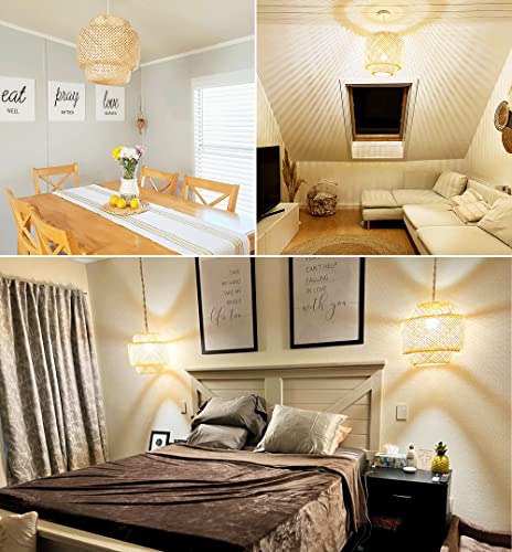 Plug in Pendant Light Rattan Hanging Lights with Plug in Cord Bamboo Hanging Lamp Dimmable