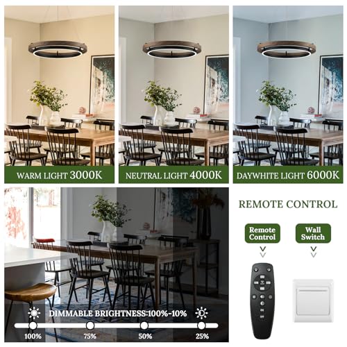 LED Ring Chandelier Dimmable Black Walnut Wood Chandeliers