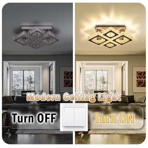 22" 4 Light Square Crystal Flush Mount Chandelier Ceiling Light Warm White (4 Count)