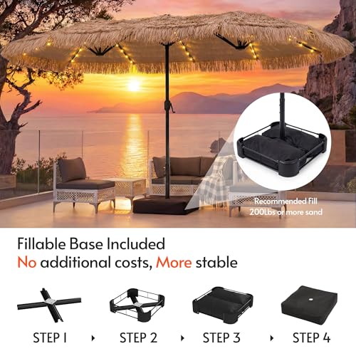 15ft Double Sided Patio Umbrella with Solar Lights and Base Included