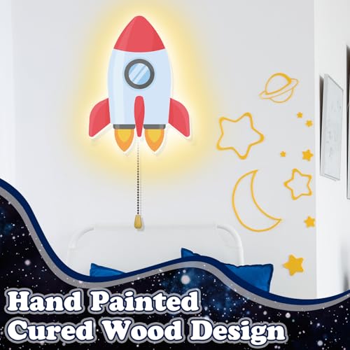 Space Rocket Night Light Battery Operated Kids Nursery Wall Lamp