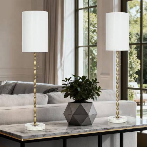 31" Tall Skinny Gold Buffet Lamps Set of 2 with Marble Base for Living Room (2 Count)