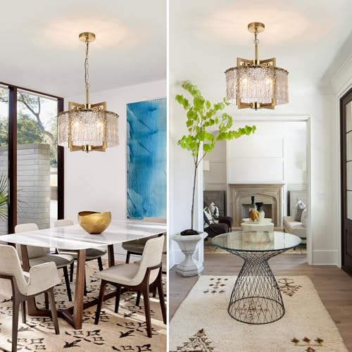 Modern Crystal Gold Chandeliers for Dining Room Drum Pendant Light (4 Count)