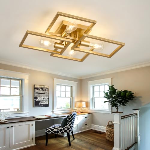 Gold Industrial Semi Flush Mount Ceiling Light Kitchen Light Fixtures 4