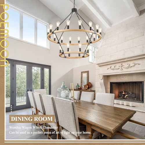 Natural Wooden Wagon Wheel Chandelier 24