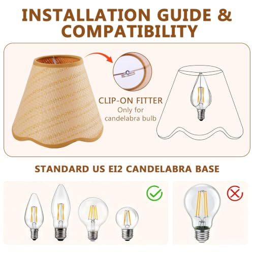 2 Pcs Scalloped Clip On Rattan Lamp Shade (2 Count)