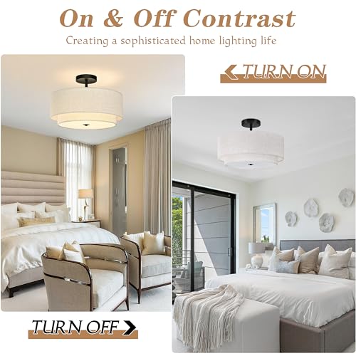 3 Light Semi Flush Mount Ceiling Light Fixture 15.7 Inch Modern Black Drum Ceiling Light Fixture with 2
