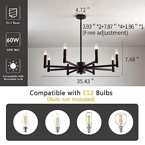 8 Light Black Farmhouse Candle Chandeliers Modern Matte Ceiling Light Fixture Industrial Hanging Lighting for Dining Room Living Room Bedroom Kitchen Island Foyer