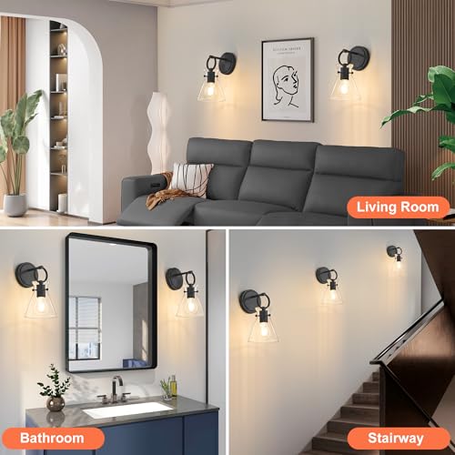 Wall Sconce for Bathroom 6" Clear Glass Shade Black 1 Pack