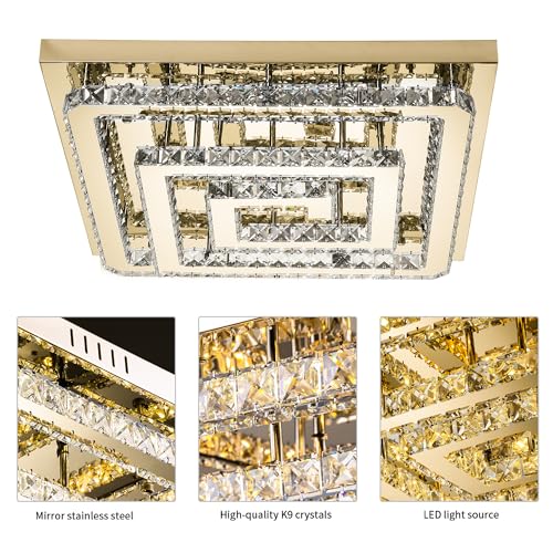34 inch Gold Crystal Chandeliers LED Ceiling Light
