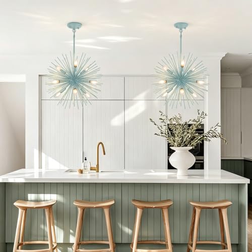 20in 9 Light Blue Modern Sputnik Chandeliers Mid