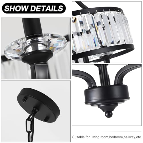 15.75 " Modern Black Crystal Chandelier