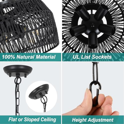 Black Rattan Chandeliers for Dining Room