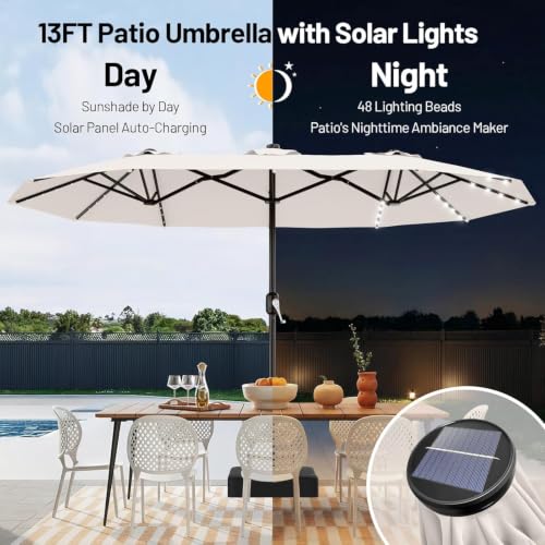 13 FT Patio Umbrella with Solar Lights