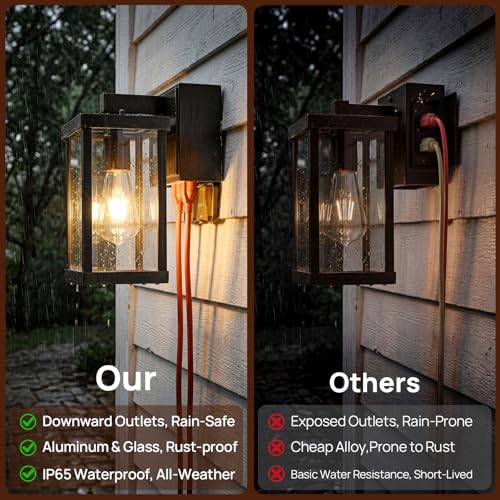 Porch Lights with GFCI Outlets Dusk to Dawn Outdoor Wall Lights Waterproof Exterior Lighting Fixtures Modern Outside Lights Wall Mount for House Patio Garage
