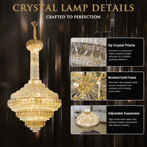 39 Inch Large Crystal Chandelier Gold Modern Light Fixture