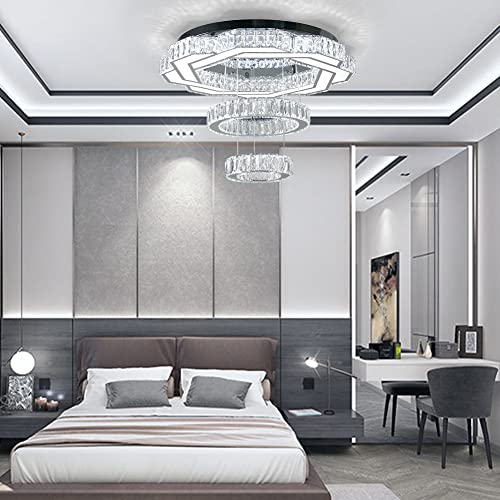 22.5" Crystal Chandeliers Living Room Modern Chandelier Crystal Ceiling Light LED 2 Rings Pendant Light Flush Mount Chandelier for Bedroom Dining Room Entryway