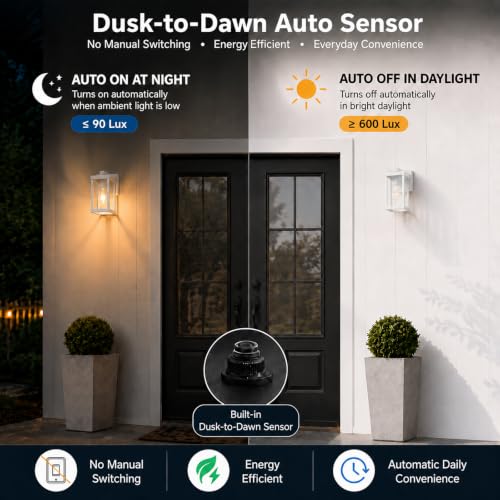 Porch Lights with GFCI Outlets Dusk to Dawn Outdoor Wall Lights Waterproof Exterior Lighting Fixtures Modern Outside Lights Wall Mount for House Patio Garage
