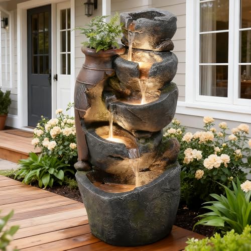 31.7" H Rock Jar Water Fountain Outdoor